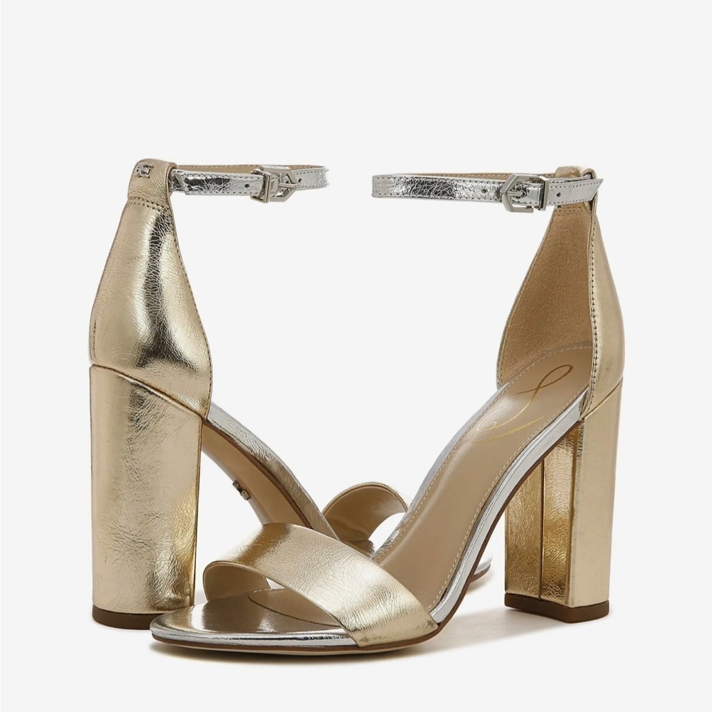 SAM EDELMAN YARO GOLD METALLIC ANKLE STRAPPY SANDAL 10 MEDIUM NEW